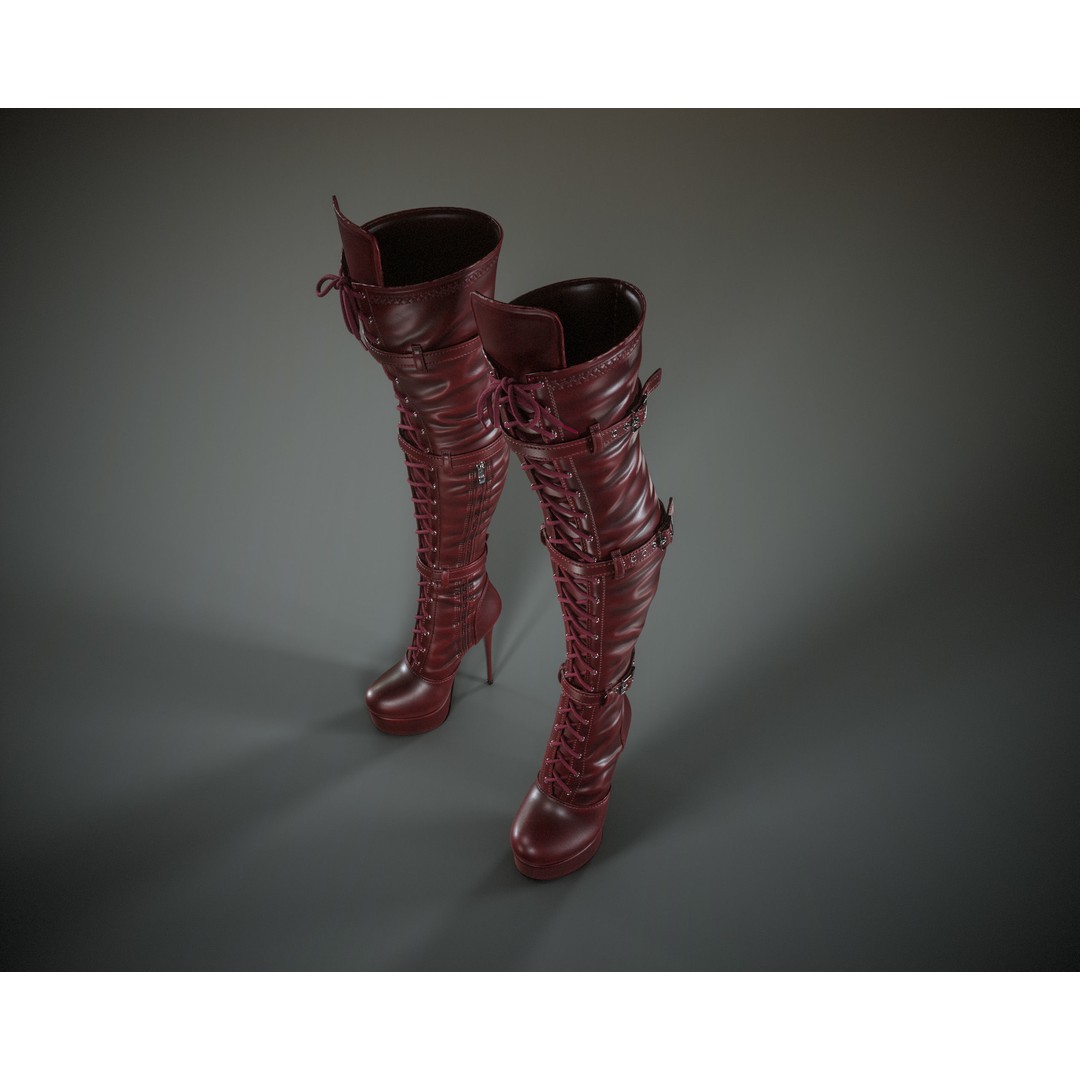 Overknee Platform Stiletto Boots 3D Model – Low Poly Game Asset, FBX, OBJ - View 15