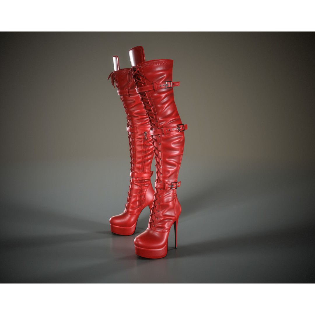 Overknee Platform Stiletto Boots 3D Model – Low Poly Game Asset, FBX, OBJ - View 20