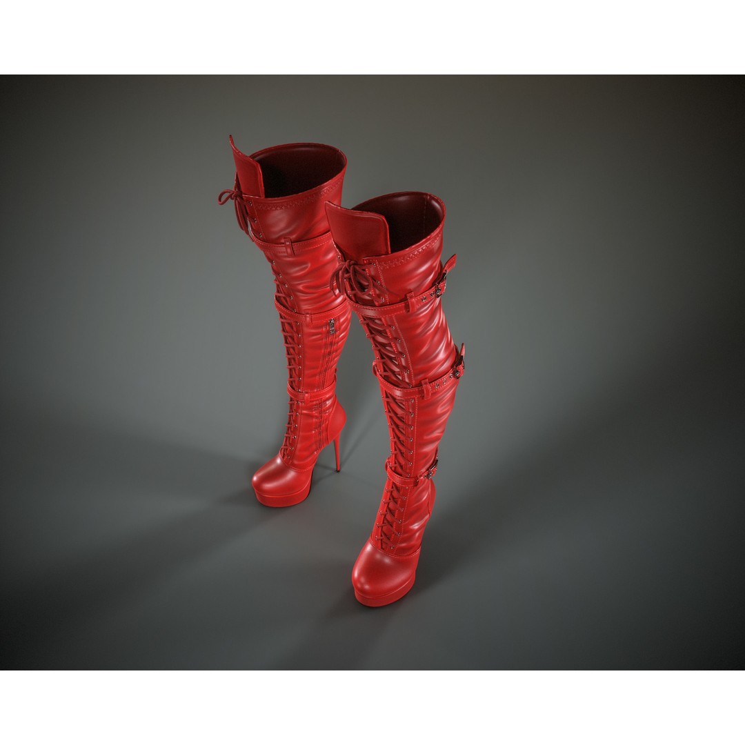 Overknee Platform Stiletto Boots 3D Model – Low Poly Game Asset, FBX, OBJ - View 21