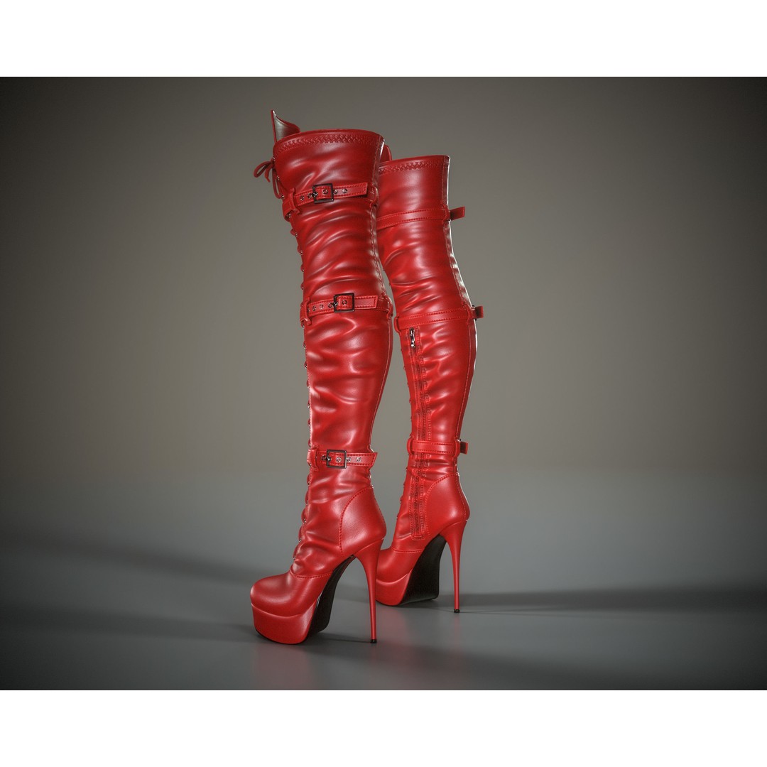 Overknee Platform Stiletto Boots 3D Model – Low Poly Game Asset, FBX, OBJ - View 24