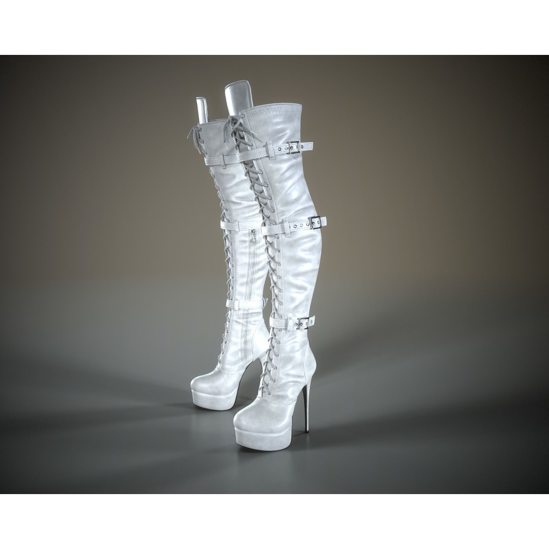 Overknee Platform Stiletto Boots 3D Model – Low Poly Game Asset, FBX, OBJ - View 26