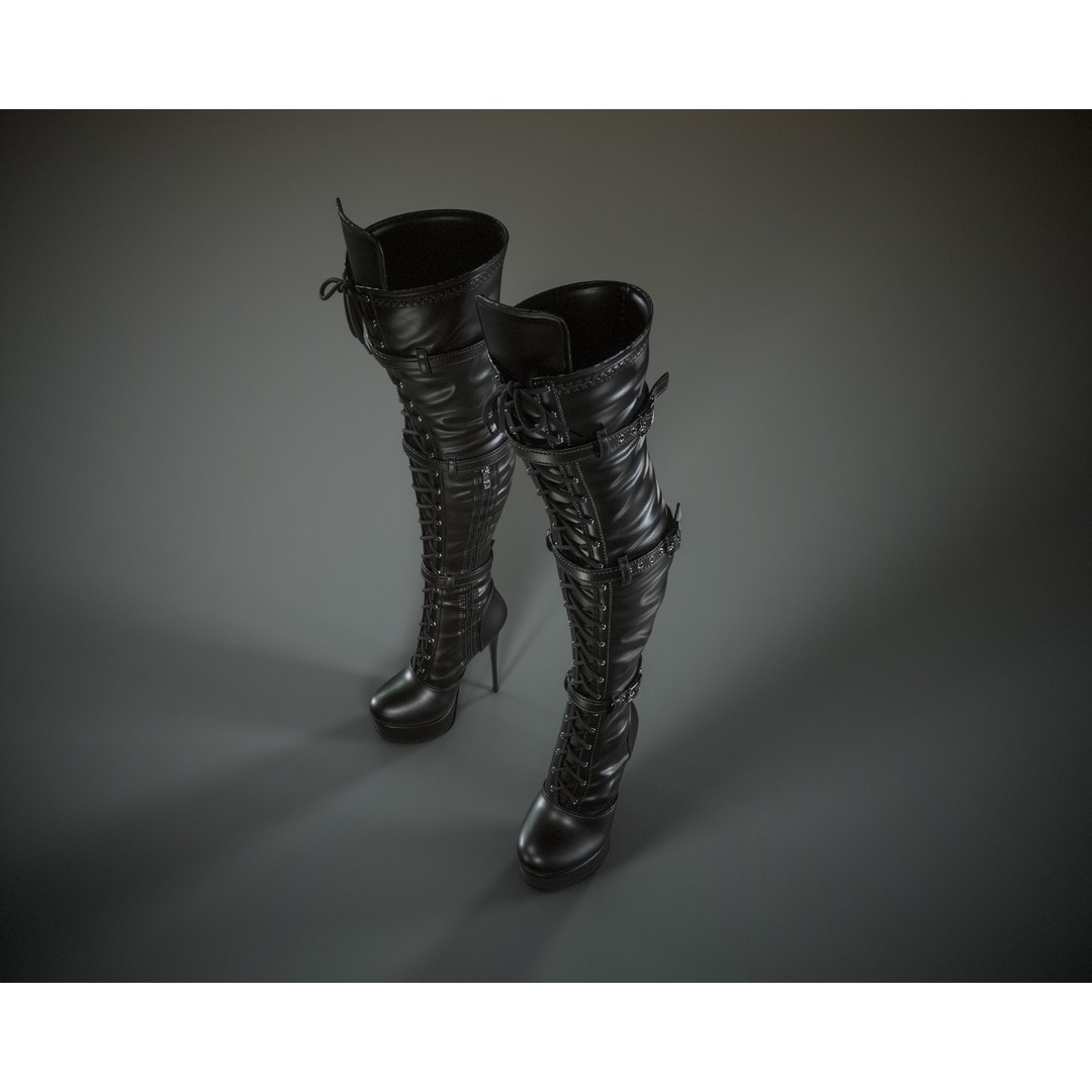 Overknee Platform Stiletto Boots 3D Model – Low Poly Game Asset, FBX, OBJ - View 3