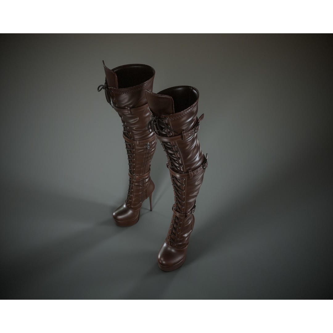 Overknee Platform Stiletto Boots 3D Model – Low Poly Game Asset, FBX, OBJ - View 9