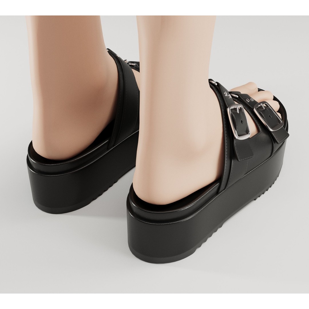 Sandals 3D Model – Low Poly Footwear, Game Ready, FBX, Blender - View 12