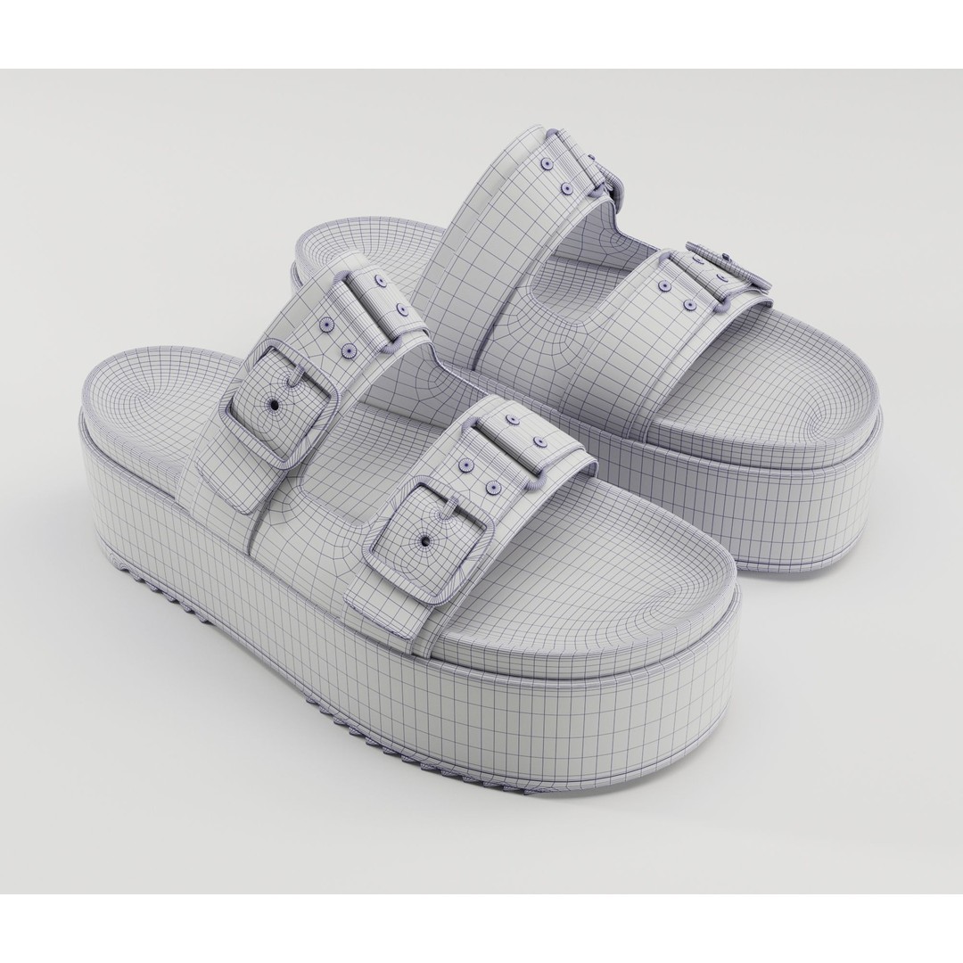 Sandals 3D Model – Low Poly Footwear, Game Ready, FBX, Blender - View 24