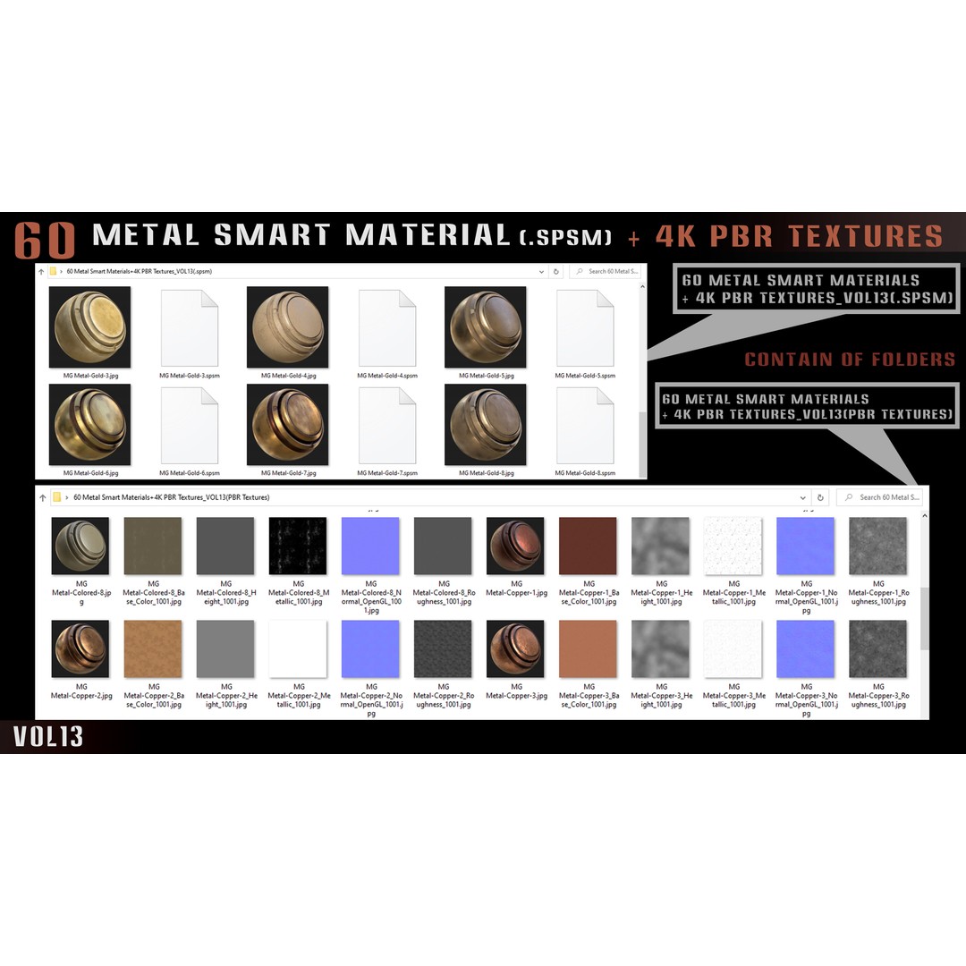 60 Metal Smart Materials 3D Model – PBR Textures for Substance Painter