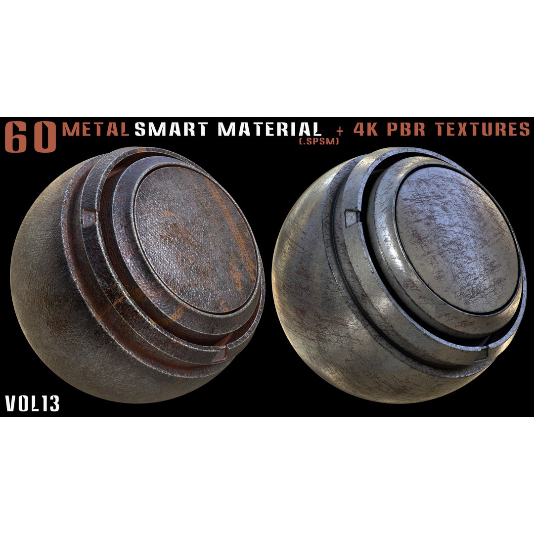 60 Metal Smart Materials 3D Model – PBR Textures for Substance Painter - View 3