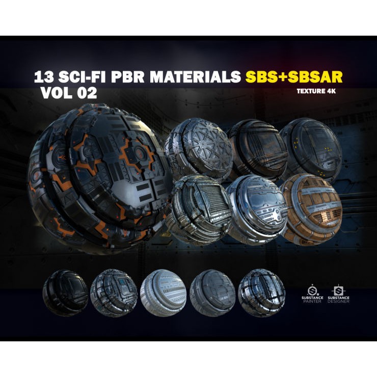 13 Sci-Fi PBR Materials 3D Model – High Quality Textures for Substance