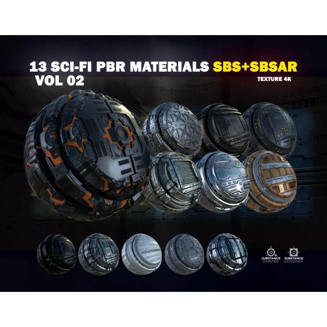 13 Sci-Fi PBR Materials 3D Model – High Quality Textures for Substance - View 2