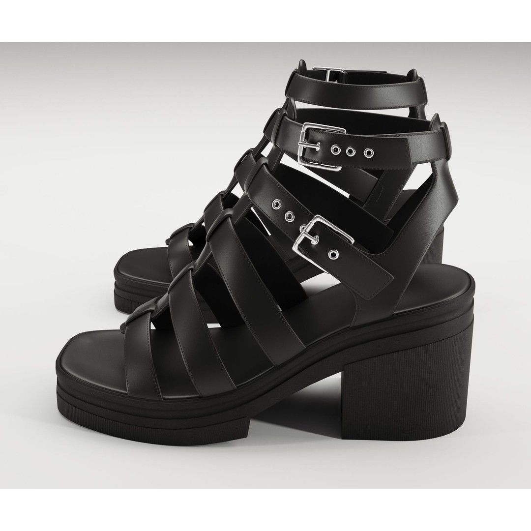 Chunky Sandals 3D Model – Low Poly Game-Ready Footwear, FBX, OBJ - View 16