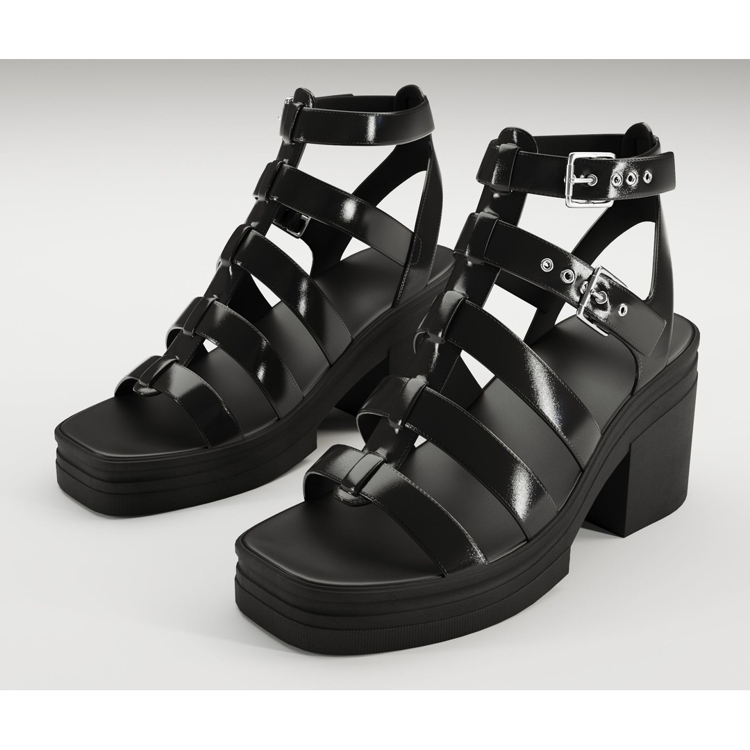 Chunky Sandals 3D Model – Low Poly Game-Ready Footwear, FBX, OBJ - View 19