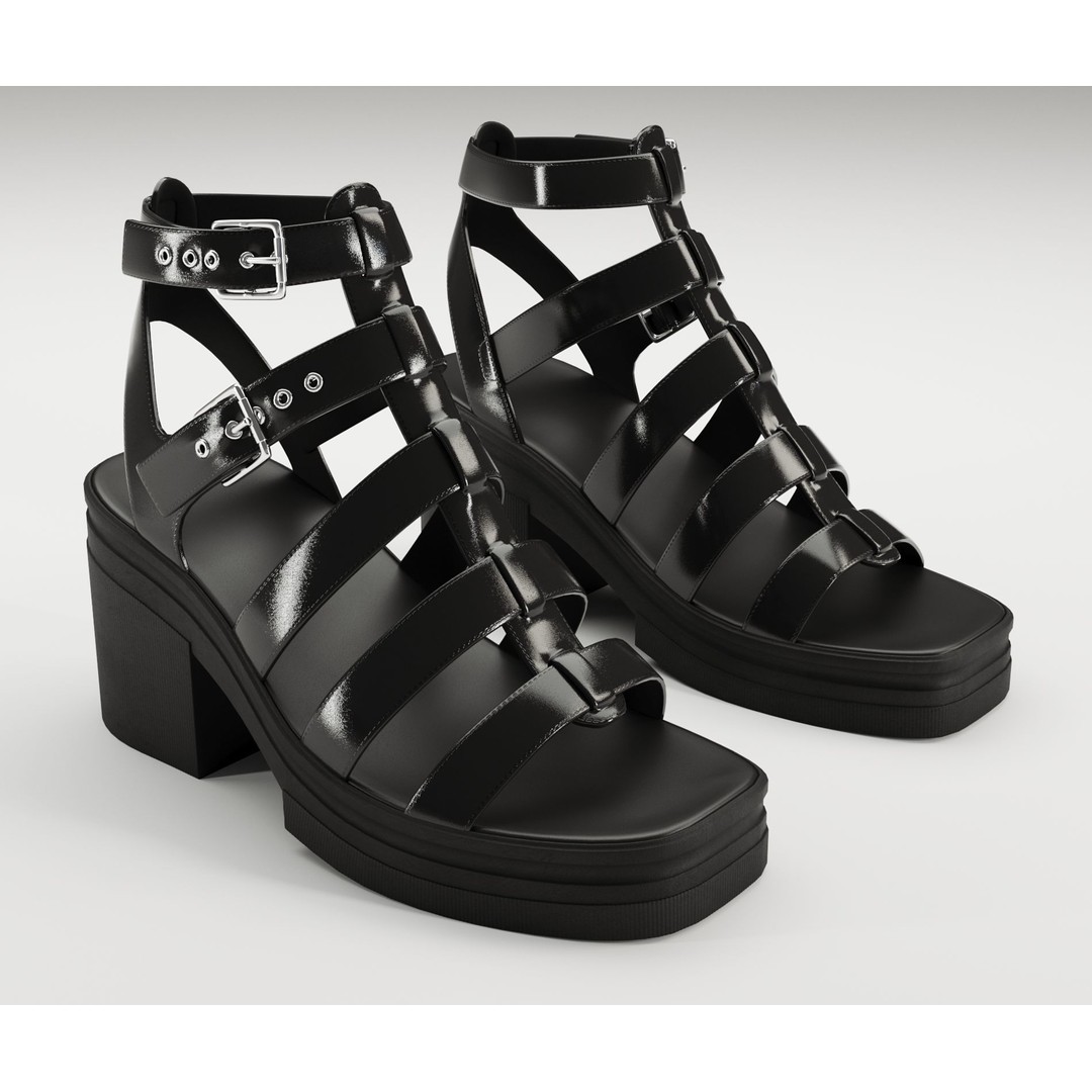 Chunky Sandals 3D Model – Low Poly Game-Ready Footwear, FBX, OBJ - View 3