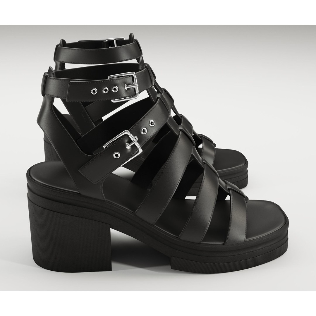 Chunky Sandals 3D Model – Low Poly Game-Ready Footwear, FBX, OBJ - View 5