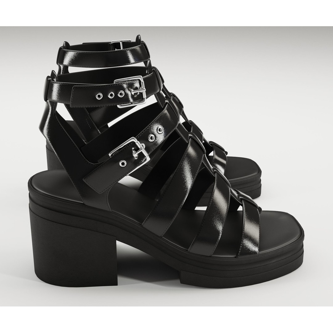 Chunky Sandals 3D Model – Low Poly Game-Ready Footwear, FBX, OBJ - View 6