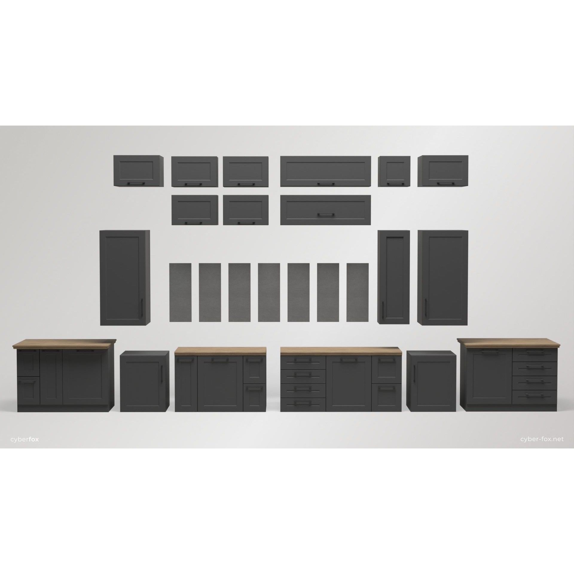 Module Kitchen Cabinets Set - Low-Poly Game-Ready 3D Model - View 3