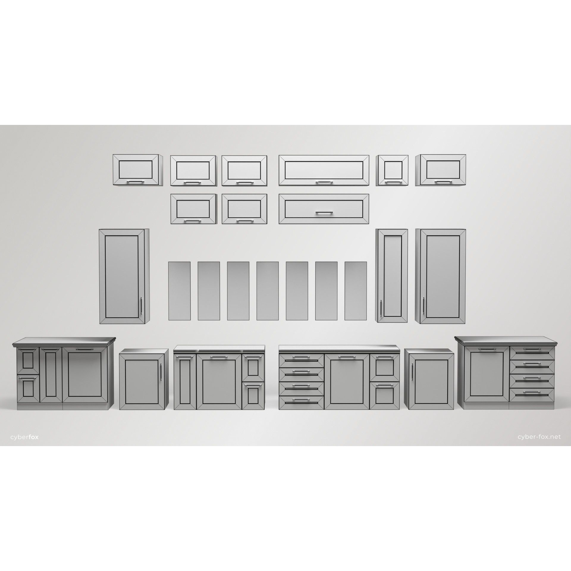 Module Kitchen Cabinets Set - Low-Poly Game-Ready 3D Model - View 4