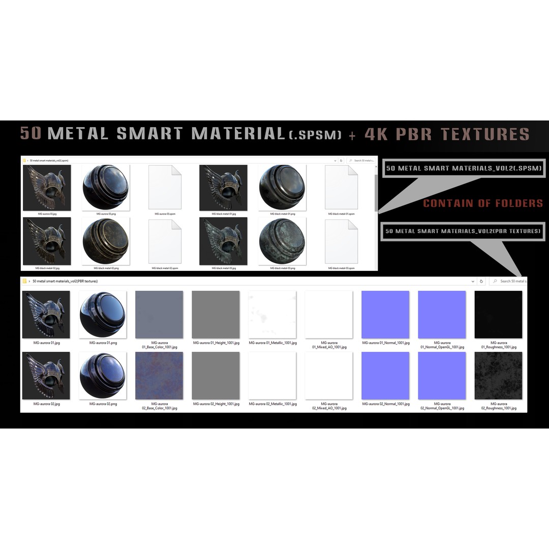 50 Metal Smart Materials 3D Model – High-Quality PBR Textures, SPSM