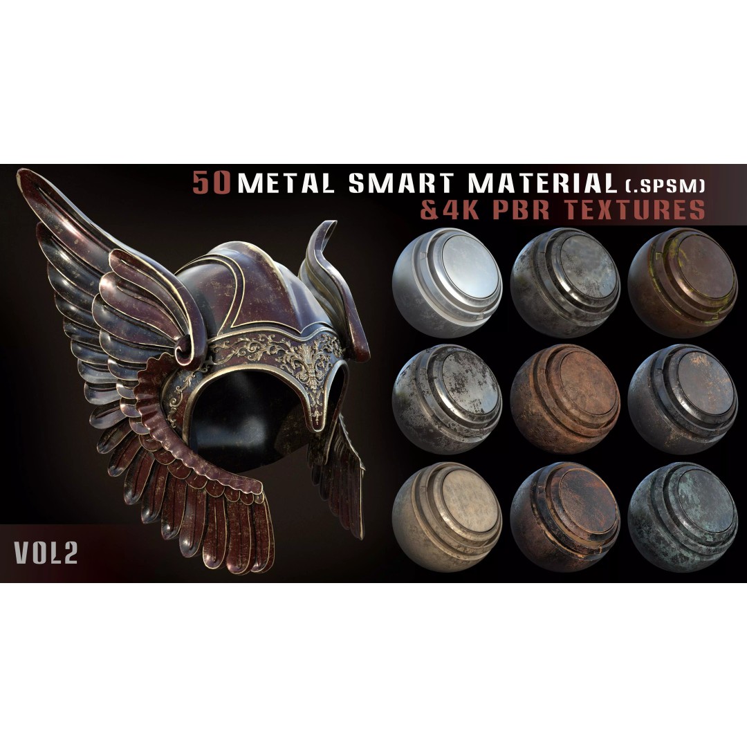 50 Metal Smart Materials 3D Model – High-Quality PBR Textures, SPSM - View 2