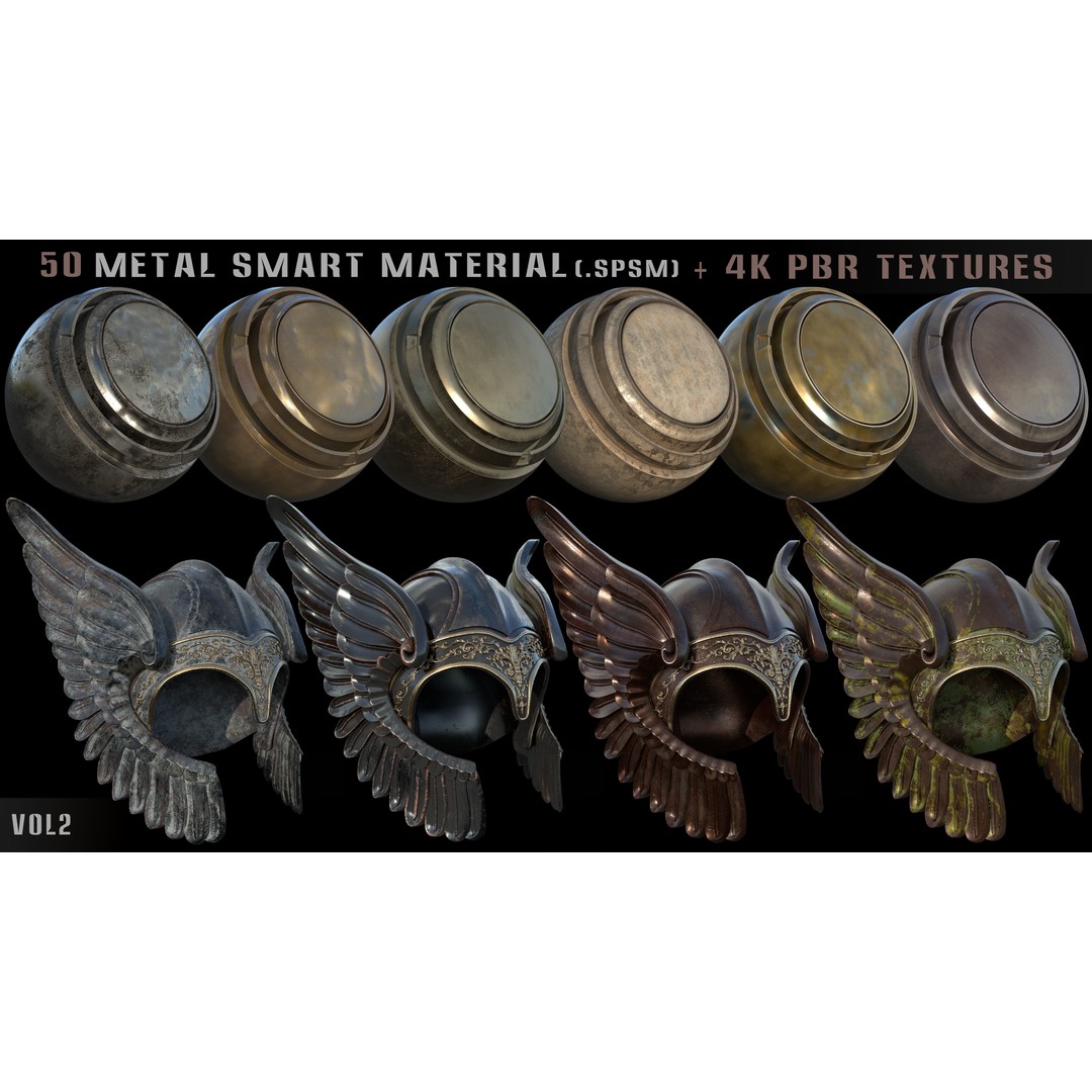 50 Metal Smart Materials 3D Model – High-Quality PBR Textures, SPSM - View 3