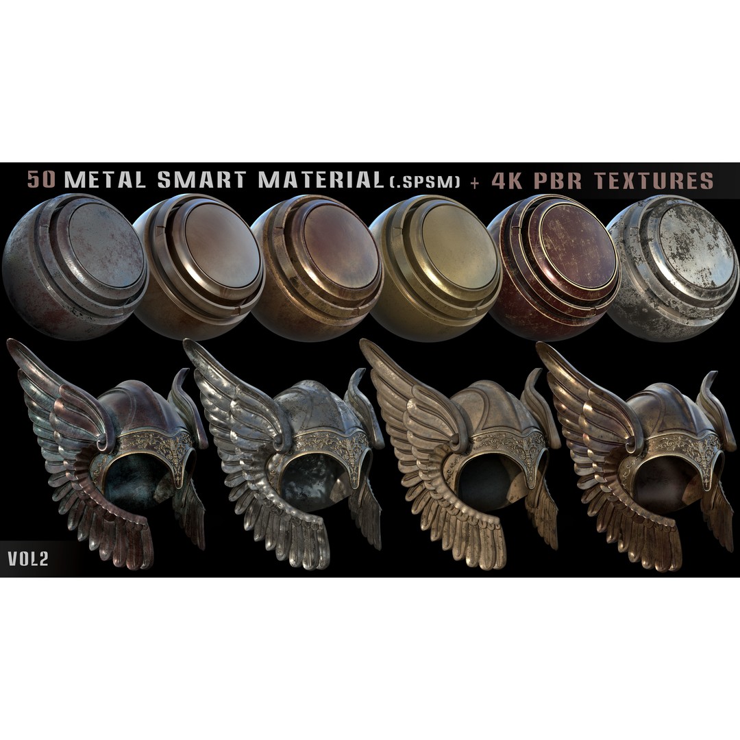 50 Metal Smart Materials 3D Model – High-Quality PBR Textures, SPSM - View 4