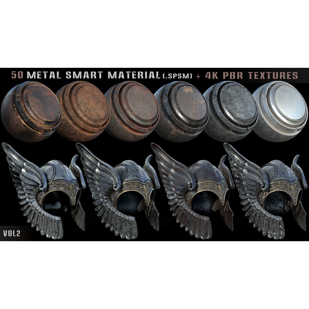 50 Metal Smart Materials 3D Model – High-Quality PBR Textures, SPSM - View 5