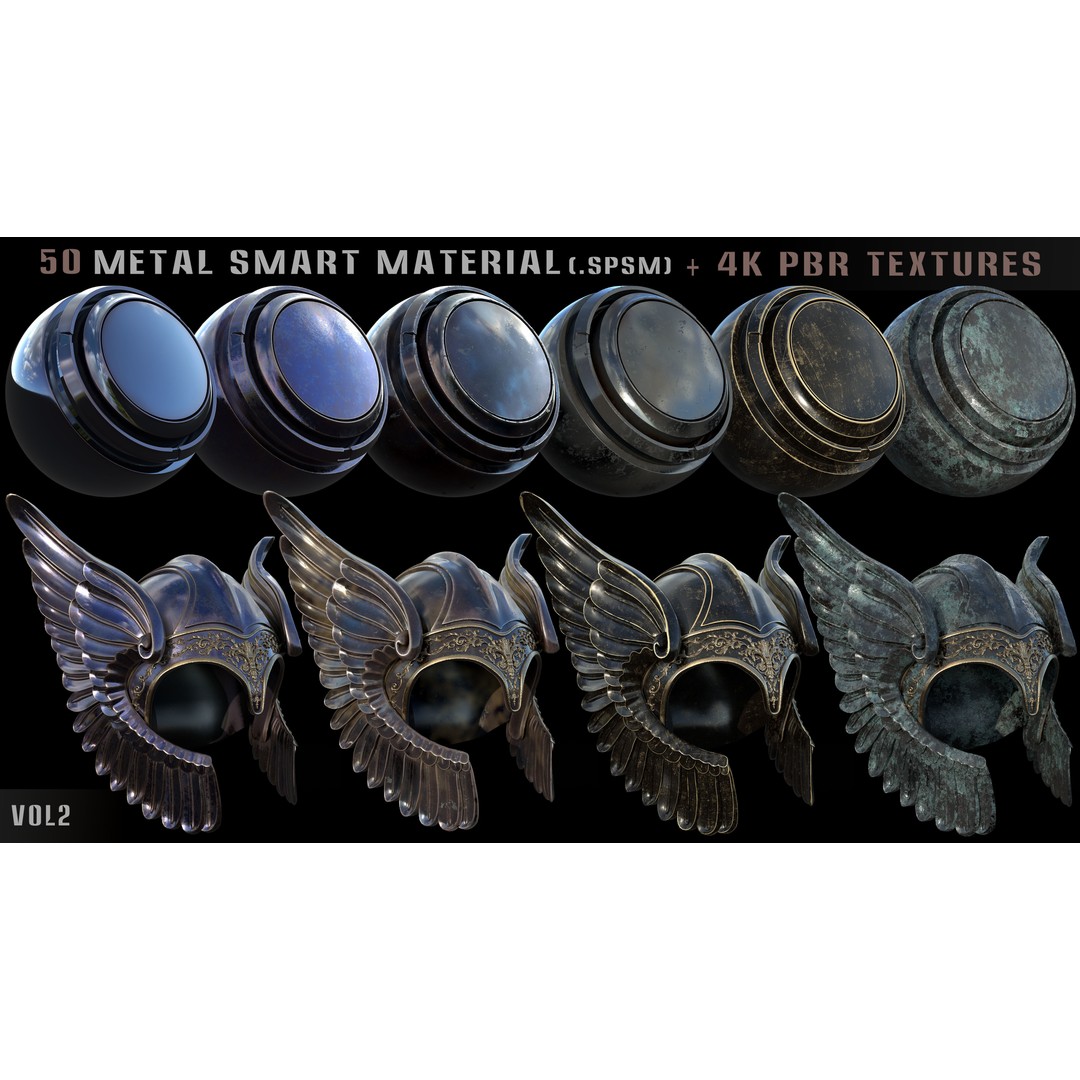 50 Metal Smart Materials 3D Model – High-Quality PBR Textures, SPSM - View 7