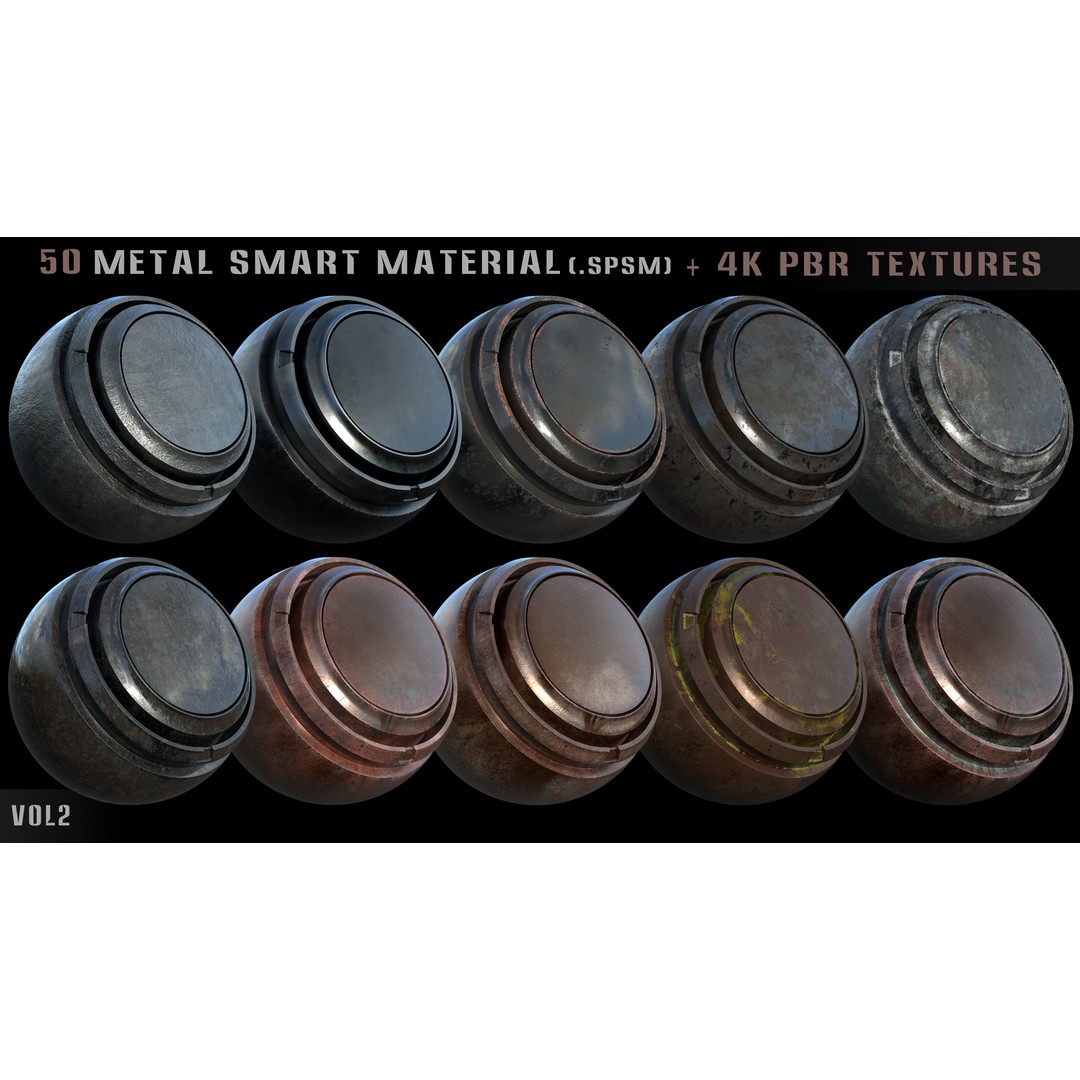 50 Metal Smart Materials 3D Model – High-Quality PBR Textures, SPSM - View 8