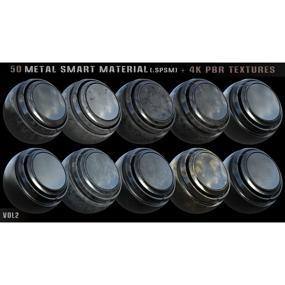 50 Metal Smart Materials 3D Model – High-Quality PBR Textures, SPSM - View 9