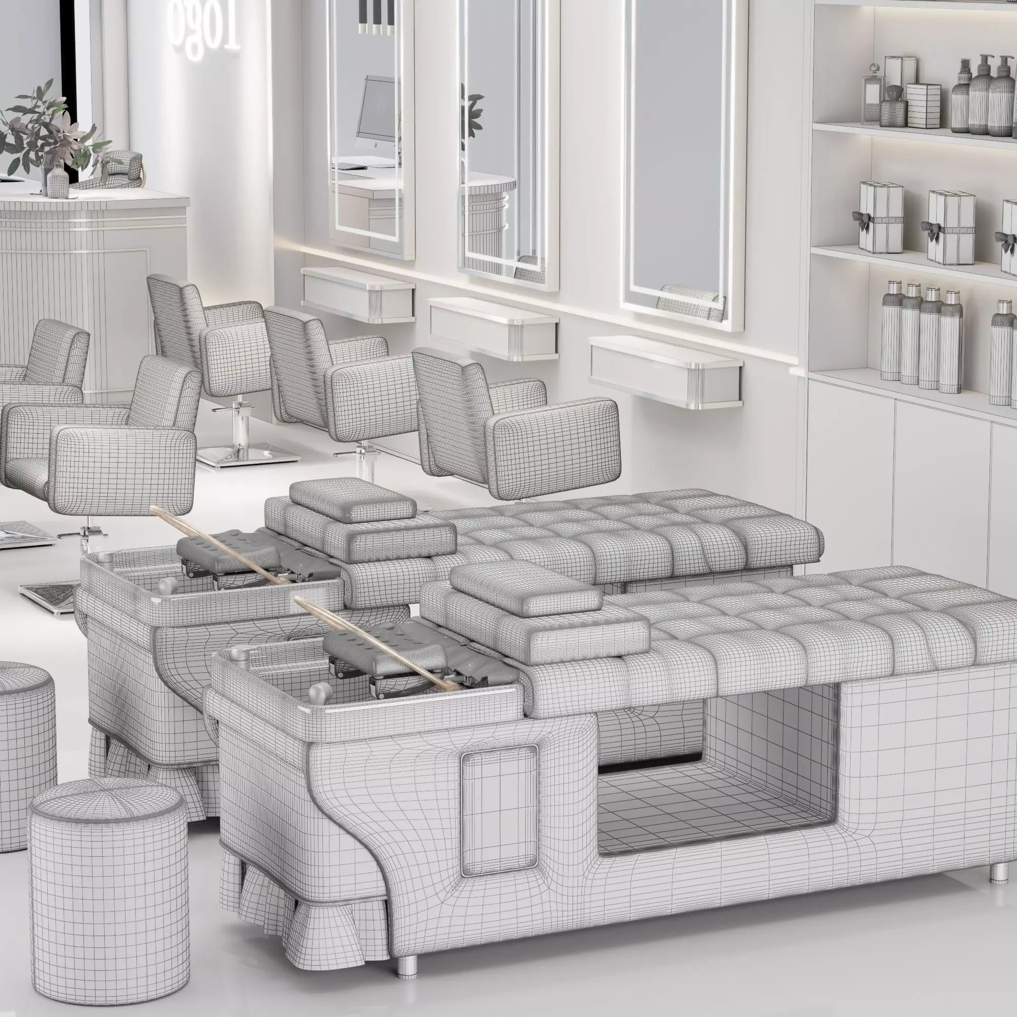Hair Salon Furniture Set - Low-Poly Game-Ready 3D Model - View 11