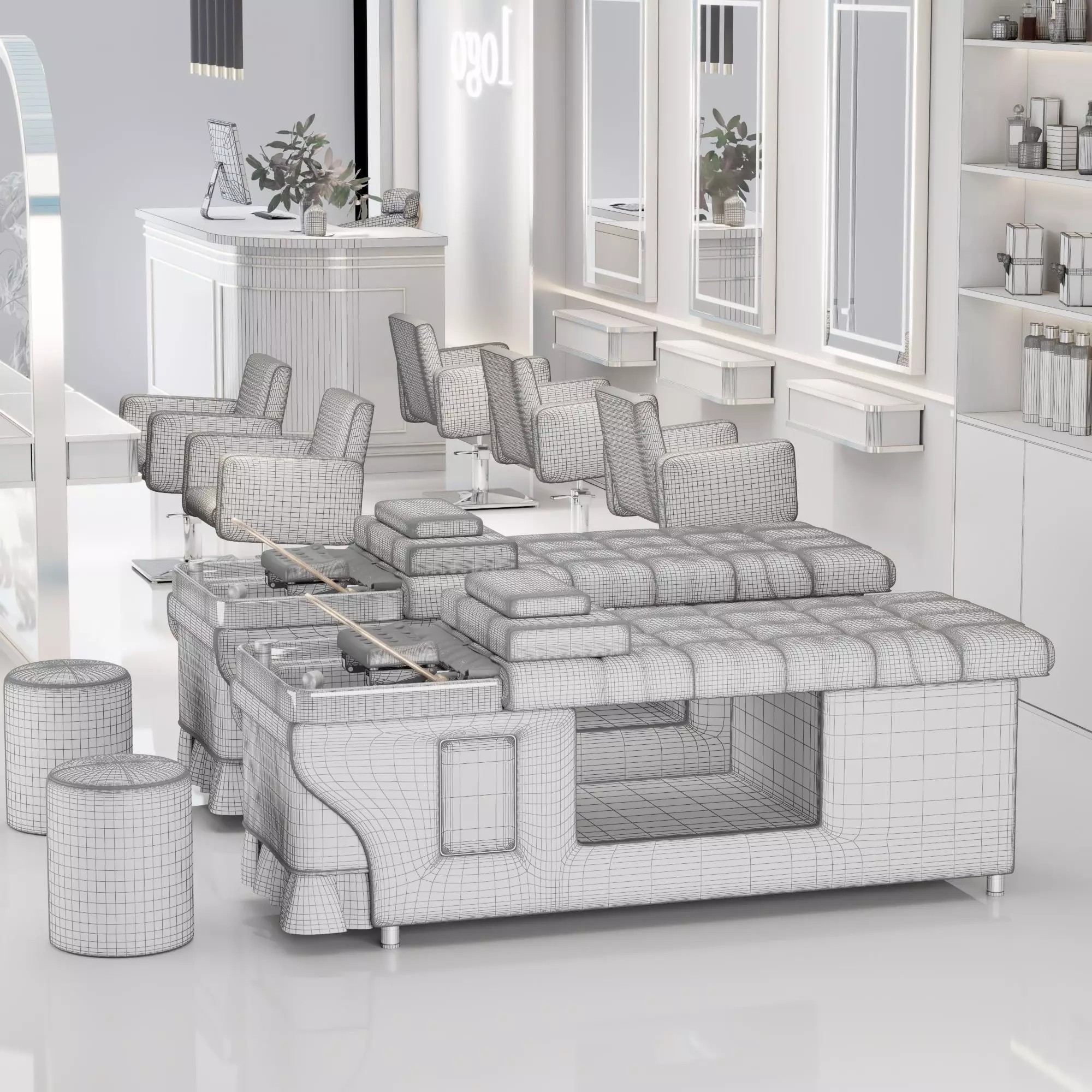 Hair Salon Furniture Set - Low-Poly Game-Ready 3D Model - View 8