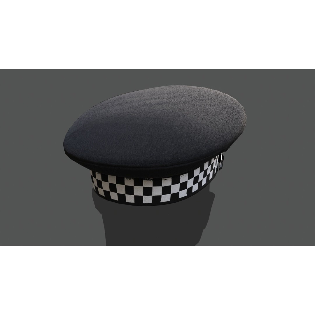 Scotland Police Flat Cap 3D Model – Low Poly Game Ready Asset, FBX/OBJ/Blend - View 10