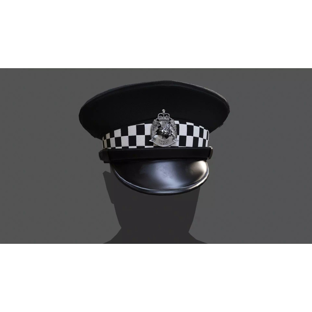 Scotland Police Flat Cap 3D Model – Low Poly Game Ready Asset, FBX/OBJ/Blend - View 2