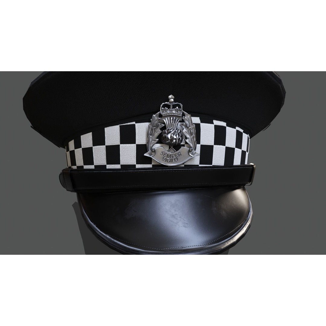 Scotland Police Flat Cap 3D Model – Low Poly Game Ready Asset, FBX/OBJ/Blend - View 3