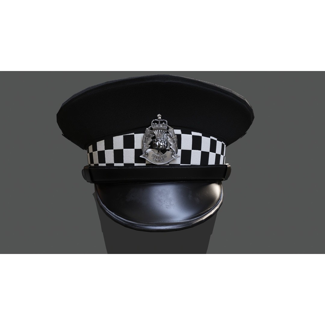 Scotland Police Flat Cap 3D Model – Low Poly Game Ready Asset, FBX/OBJ/Blend - View 4