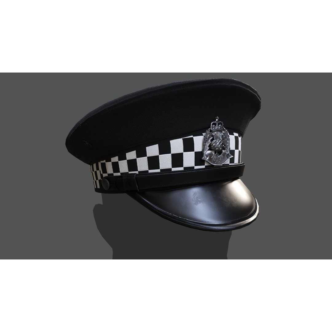 Scotland Police Flat Cap 3D Model – Low Poly Game Ready Asset, FBX/OBJ/Blend - View 5