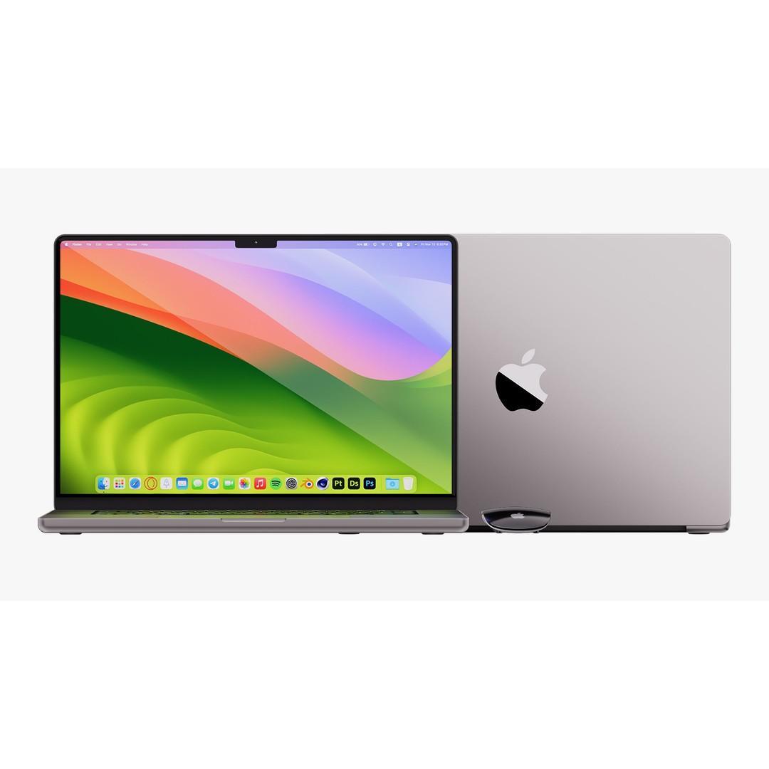 Apple MacBook Pro 16 Inch 3D Model – Space Gray Laptop with Magic Mouse - View 11