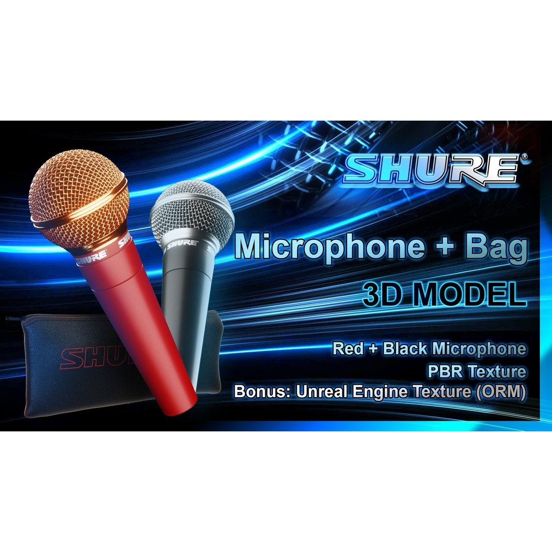 Shure SM58 3D Model – Low Poly Dynamic Microphone with PBR Textures - View 3