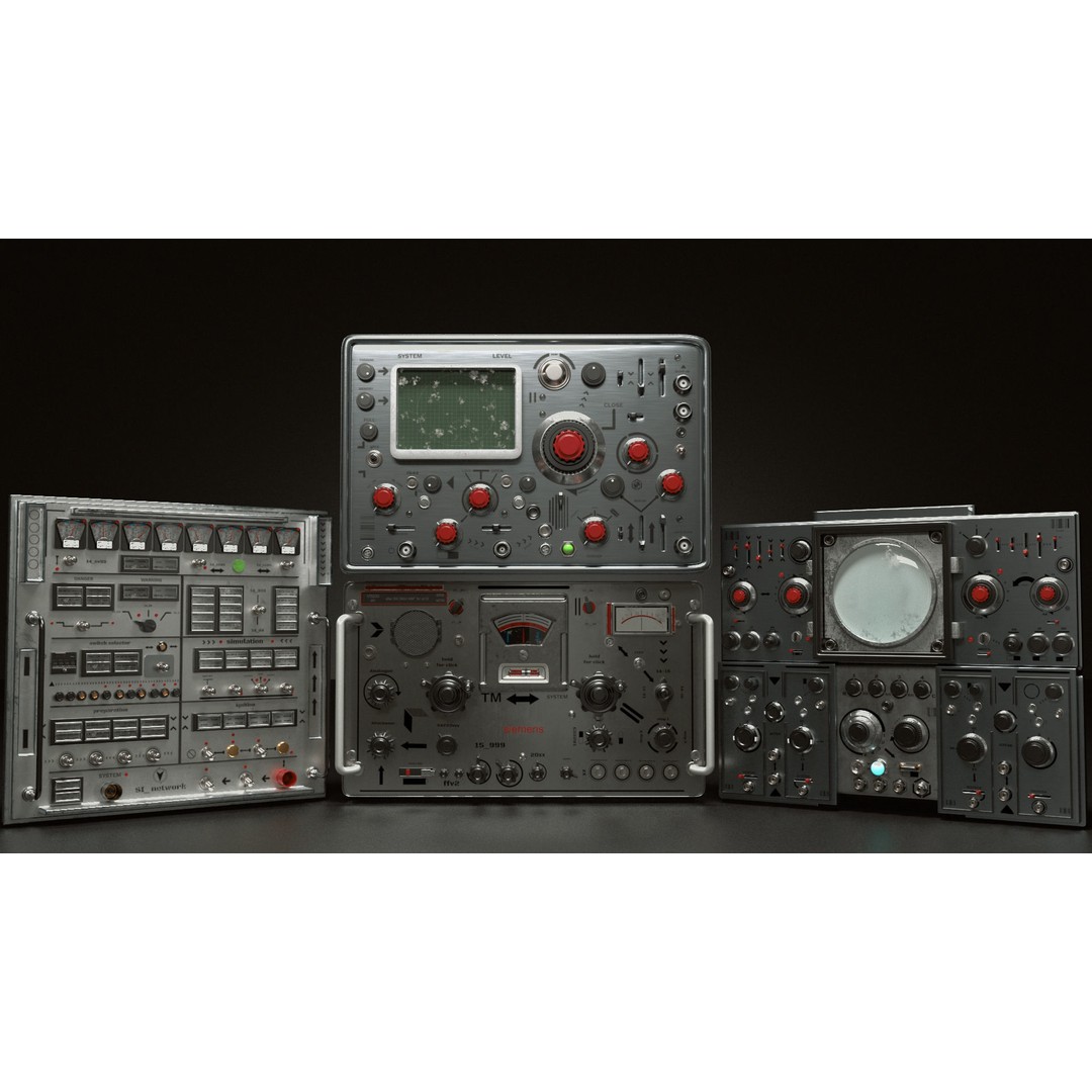 Complete Control Panel 3D Model – Vintage Electronics Pack, FBX, OBJ - View 12