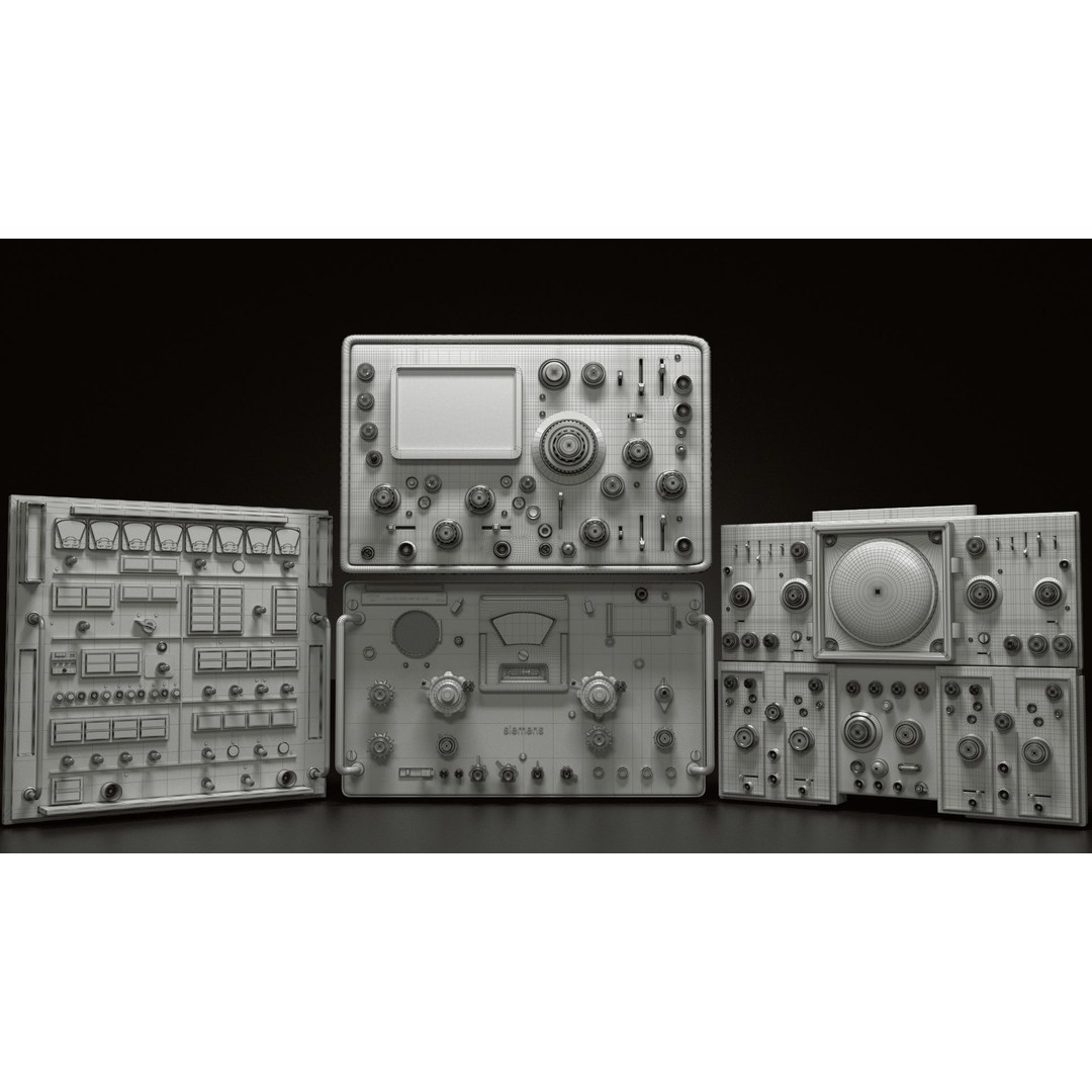 Complete Control Panel 3D Model – Vintage Electronics Pack, FBX, OBJ - View 15
