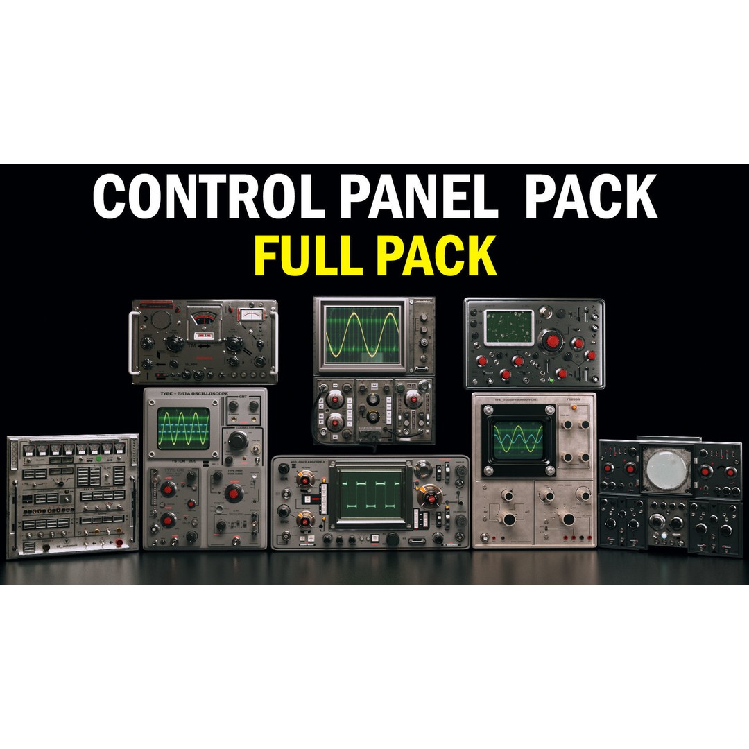 Complete Control Panel 3D Model – Vintage Electronics Pack, FBX, OBJ - View 3
