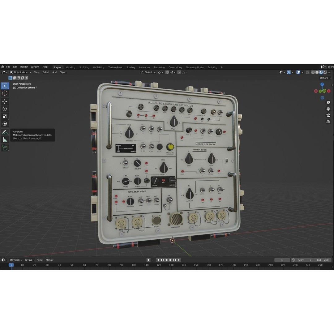 Control Panel 3D Model – Vintage Electronics with PBR Textures, FBX, OBJ - View 17
