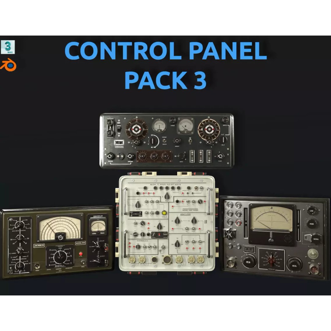 Control Panel 3D Model – Vintage Electronics with PBR Textures, FBX, OBJ - View 2