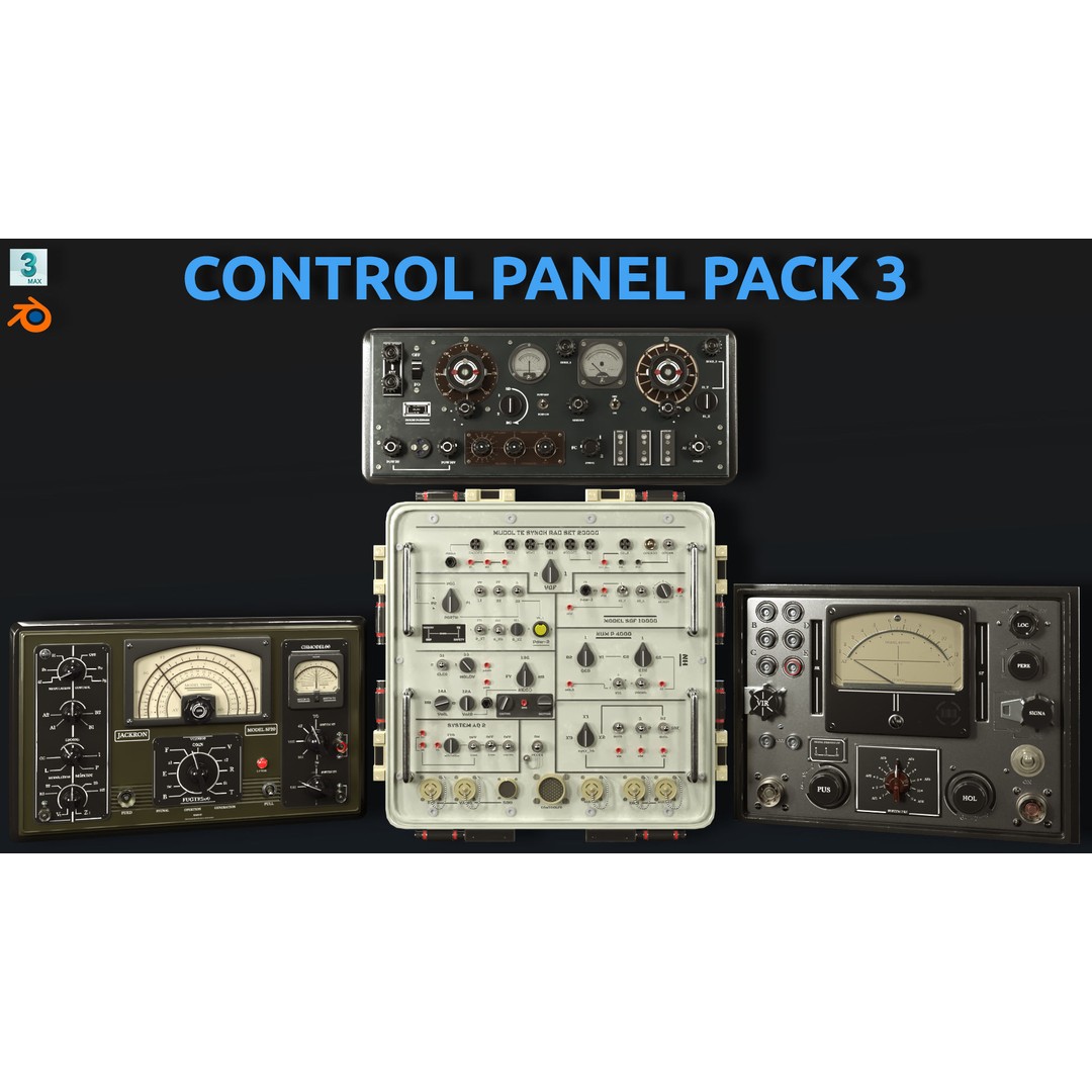 Control Panel 3D Model – Vintage Electronics with PBR Textures, FBX, OBJ - View 3