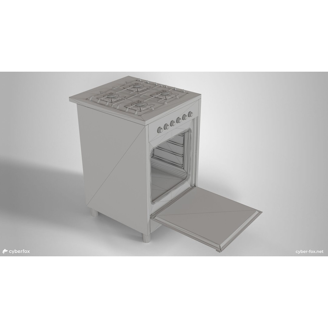 Stainless Steel Gas Stove 3D Model – Low Poly Game Asset, FBX - View 11