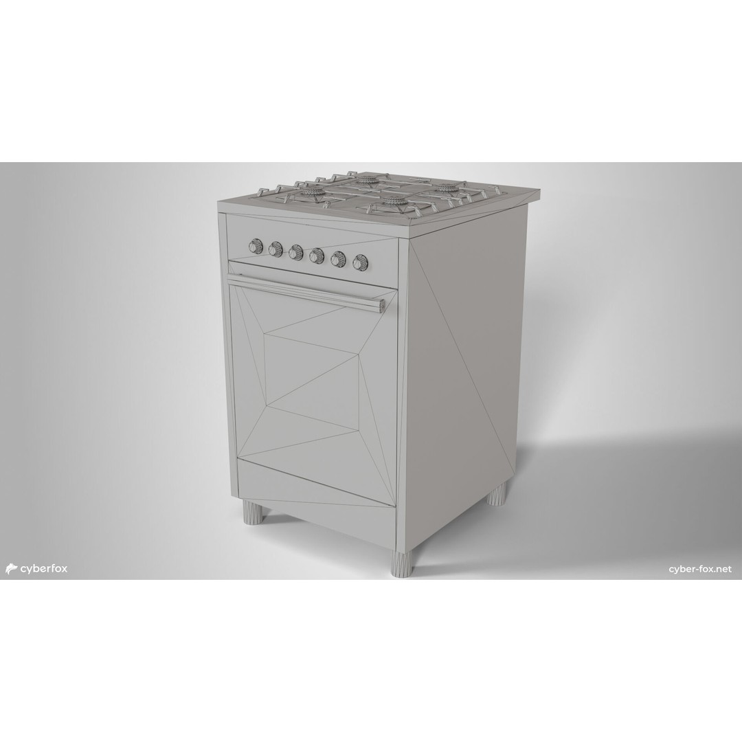 Stainless Steel Gas Stove 3D Model – Low Poly Game Asset, FBX - View 12