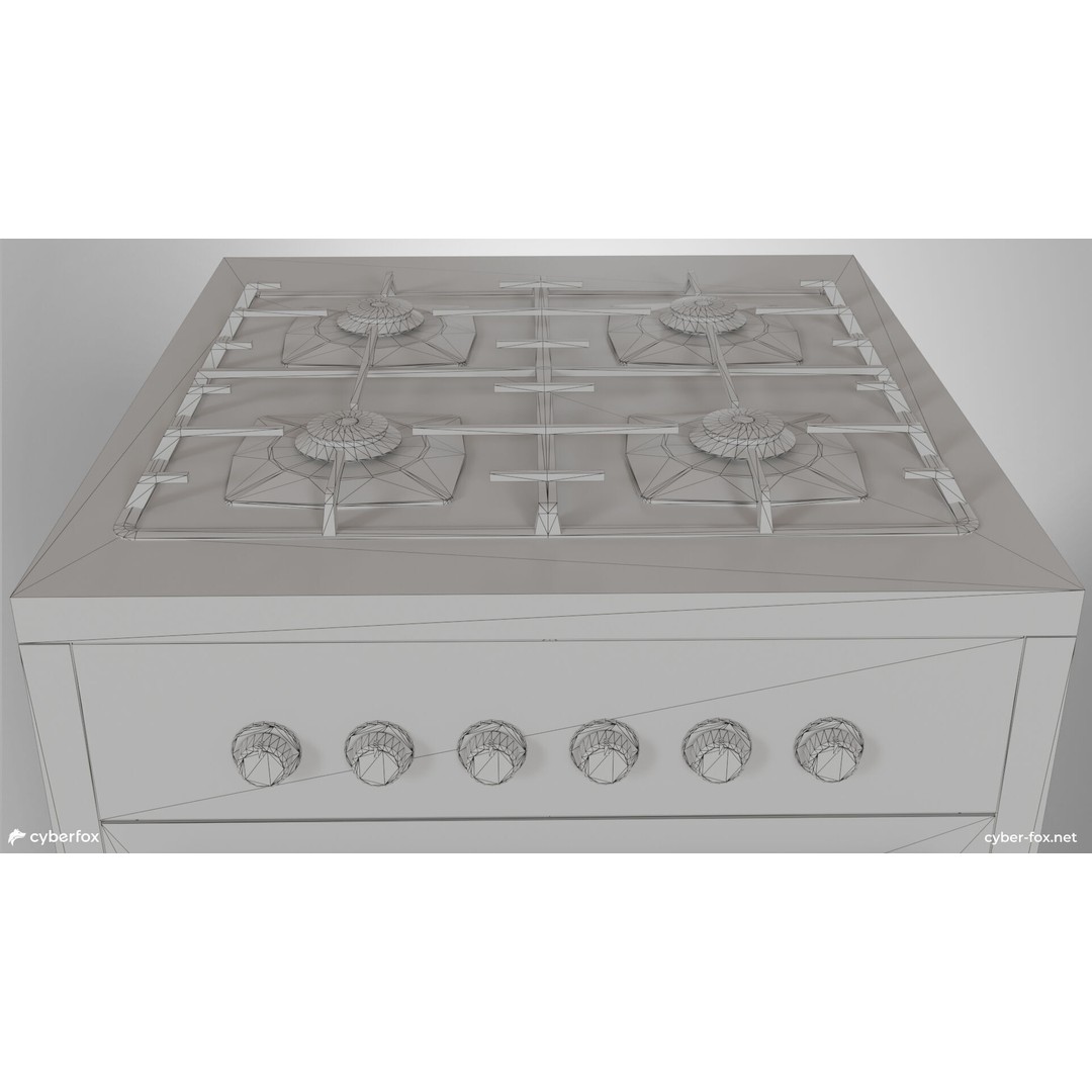 Stainless Steel Gas Stove 3D Model – Low Poly Game Asset, FBX - View 14