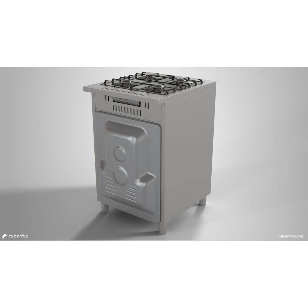 Stainless Steel Gas Stove 3D Model – Low Poly Game Asset, FBX - View 9