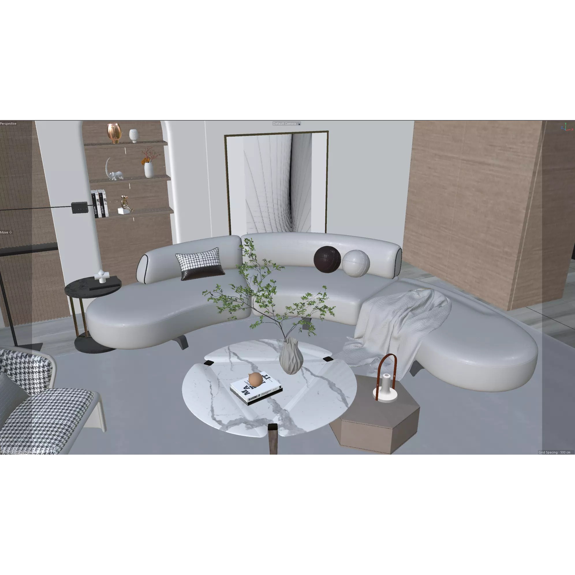 Modern Minimalist Living Room Interior Scene - 3D Model