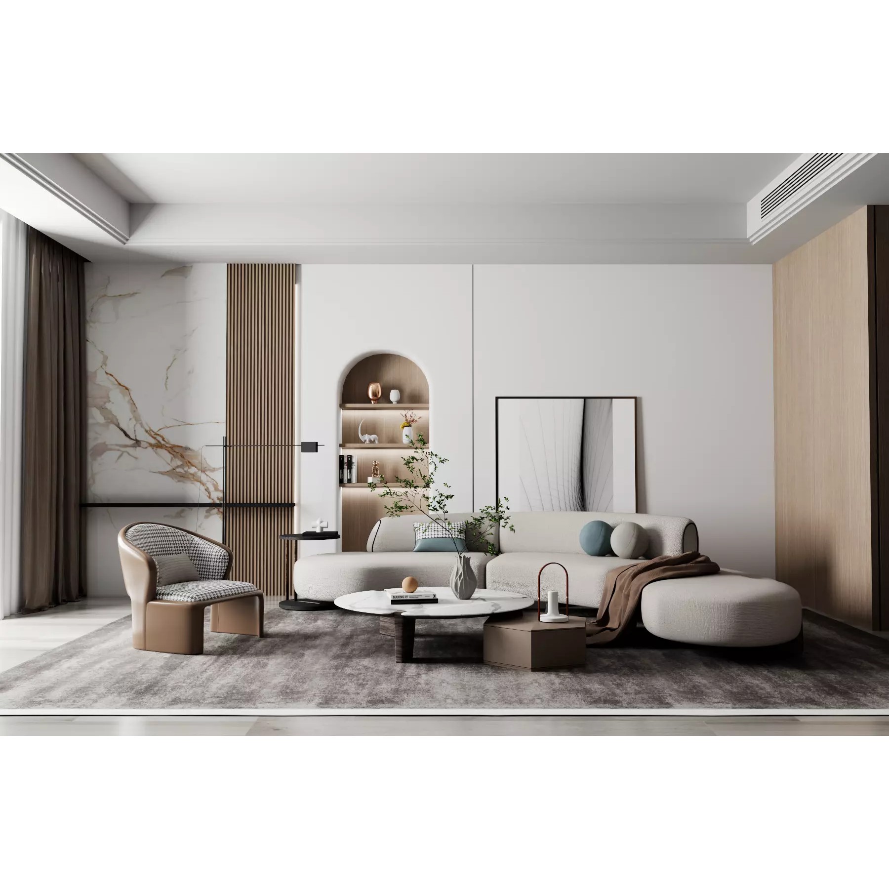 Modern Minimalist Living Room Interior Scene - 3D Model - View 2