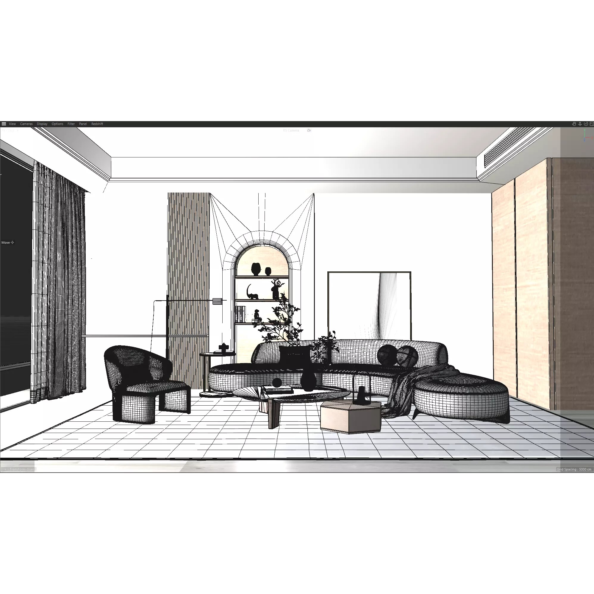 Modern Minimalist Living Room Interior Scene - 3D Model - View 6